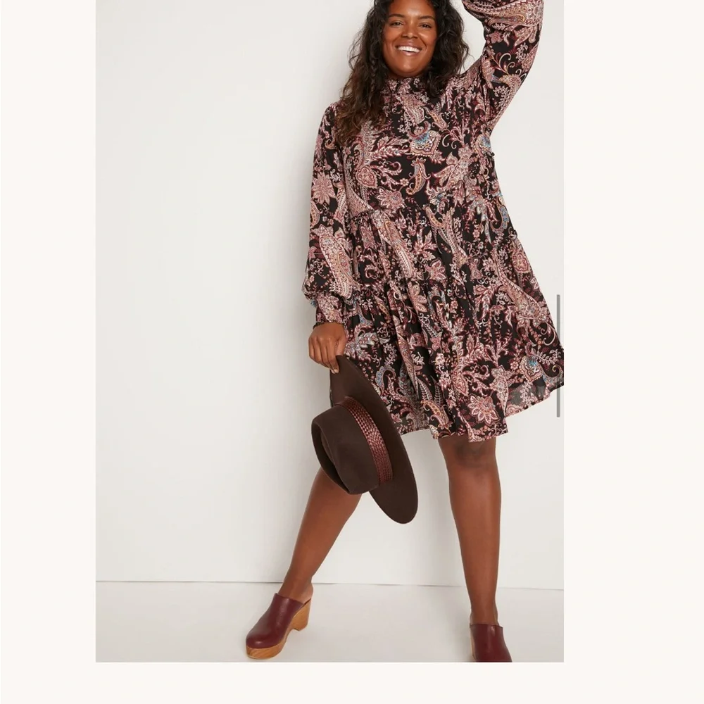 Anthropologie Smocked Neck Cady Paisley Tiered Tunic Dress XS - Picture 10 of 17